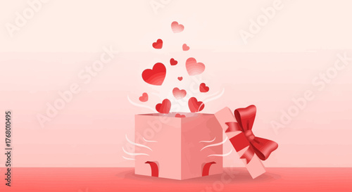Romantic Valentines Day Gift Box with Hearts Floating, representing love and affection