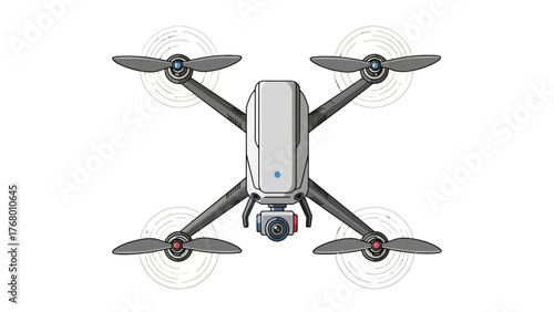 Vector illustration of a drone equipped with a GPS module, isolated on a pure white background.