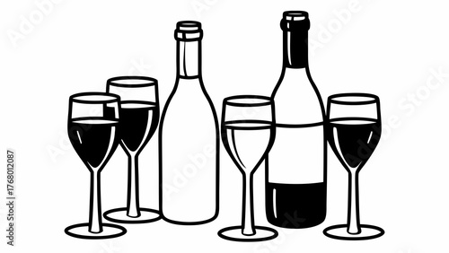 Elegant wine sketch set minimalist line art vector illustration for beverage design