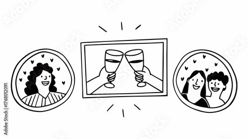 Friends toasting cheers celebration vector illustration graphic design elements collection