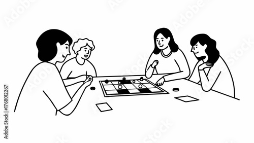 Vector illustration friends playing board games fun leisure activity scalable eps icon