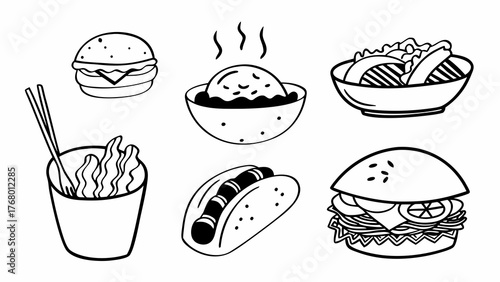 Global lunch favorites set doodle illustration vector scalable eps icons set
