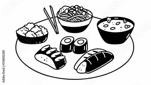 Global dinner favorites set doodle vector illustration scalable food icons eps
