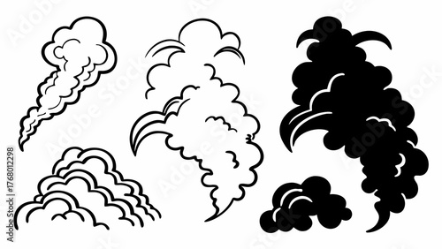 Scalable vector illustrations of gradient smoke trails and wisps hand-drawn style