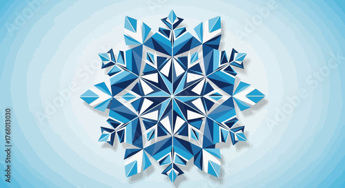 Geometrical snowflake design rendered in varying shades of blue against a light gradient backdrop