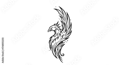 Stylized phoenix illustration with flowing lines symbolizing rebirth and transformation