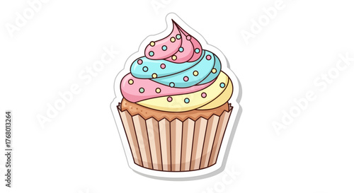 Pastel Dream: A Colorful Cupcake with Whimsical Frosting and Sprinkles Illustration