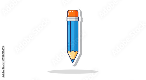 A minimalistic blue pencil with an orange eraser on a clean white backdrop for design purposes