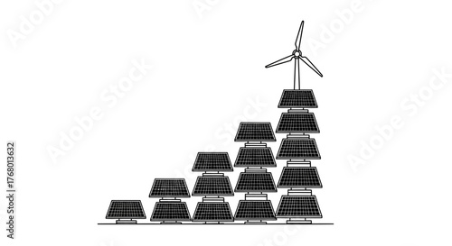 Illustration showcasing the upward growth of renewable energy sources like solar and wind power