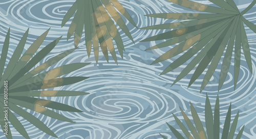 Palm fronds against a backdrop of swirling blue hues evoke a sense of serene nature wallpaper