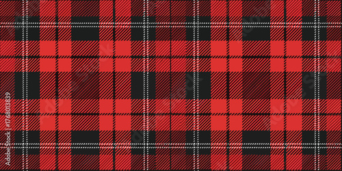 A vibrant red and black plaid pattern with intersecting lines, perfect for cozy designs.