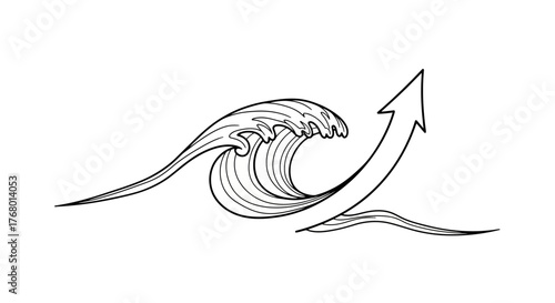 Ocean wave surge with ascending arrow indicating growth or positive trajectory forward
