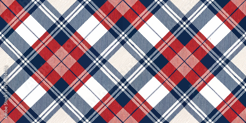 Vibrant red, navy, and white plaid pattern perfect for textiles and seasonal designs.