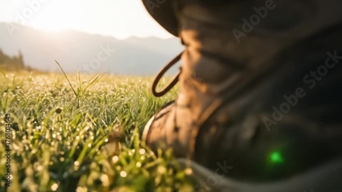 Sunrise Mountain Hike: Boots in Dewy Grass