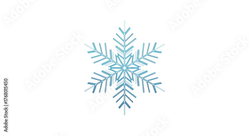 Delicate intricate snowflake design in icy blues on pristine white backdrop creates winter's allure