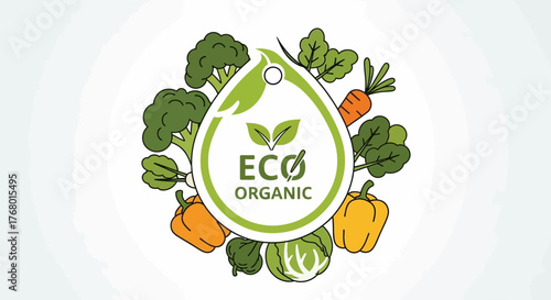 Vibrant eco organic vegetable badge design for promoting healthy and sustainable eating practices
