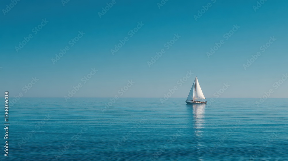 Obraz premium Tranquil Sailboat Gliding on Serene Blue Water Surface