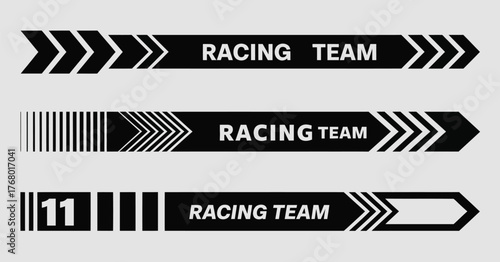 Set of Simple Black Arrow Racing Designs – Minimalist car stripe graphics, vinyl decals, and sticker elements perfect for automotive decoration, racing visuals, and vehicle wrap customization projects