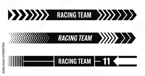 Arrow Racing Line and Car Decal Design Pack – Vector set featuring simple black stripe graphics for automobiles, perfect for racing themes, vehicle wraps, and custom decoration.