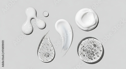 Assortment of White Cream, Lotion, and Clear Gel Cosmetic Swatches