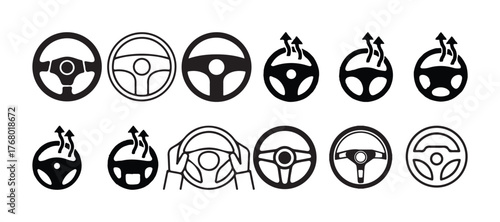 Car Steering Wheel Icons Set – Silhouette and Line Style Symbols. for mobile concept and web design. vector illustration eps 10