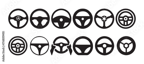 Car Steering Wheel Icons Set – Silhouette and Line Style Symbols. for mobile concept and web design. vector illustration eps 10