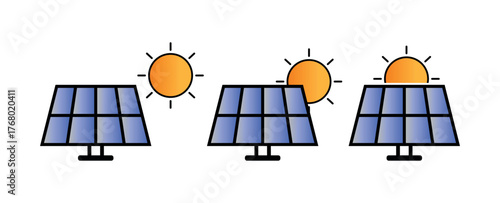 Solar panel icon with sun, photovoltaic vector, renewable power symbol, eco friendly green graphic
