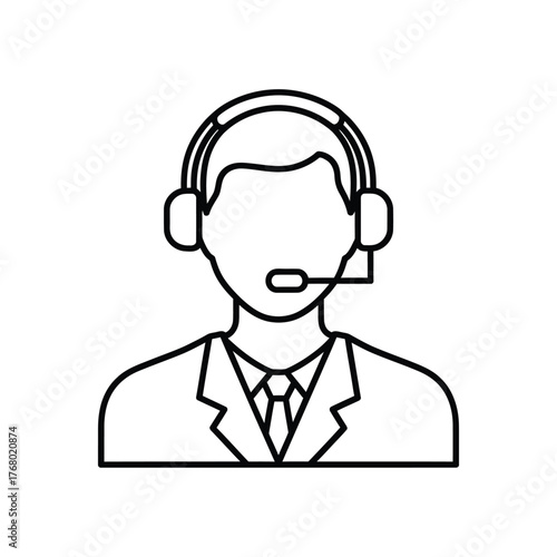 Line art illustration of a customer service representative wearing a headset