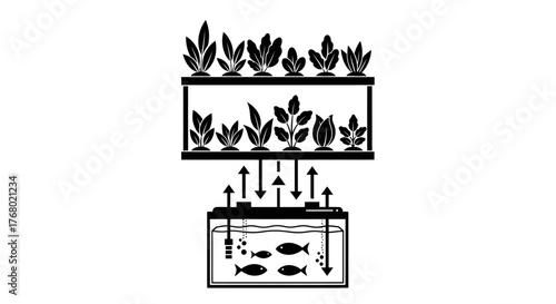 Aquaponics System Diagram Showing Fish Tank and Plant Growth.