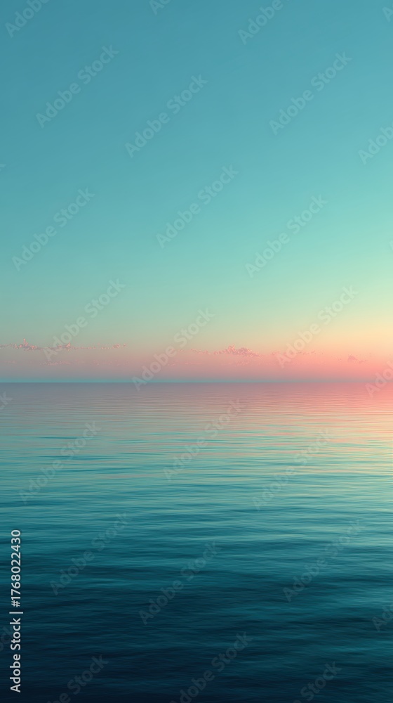 Obraz premium Tranquil Ocean Surface Under Soft Pastel Sunset Sky Reflection