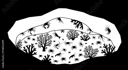 Coral Reef Ecosystem Illustration with Marine Life.