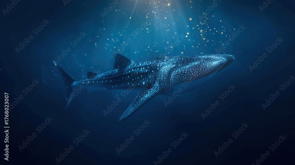 Naklejka premium Majestic Whale Shark Swimming in Deep Blue Ocean Waters
