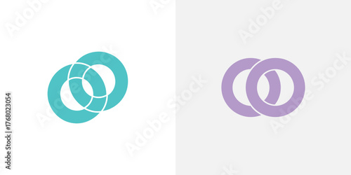 Abstract Overlapping Rings Aqua and Lilac Circles on White Background Design