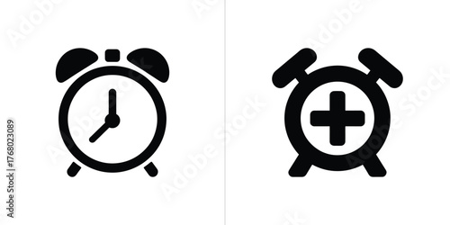 Alarm Clock Pictogram, Time Icon with Transparent Background, Plus Sign Alarm Clock