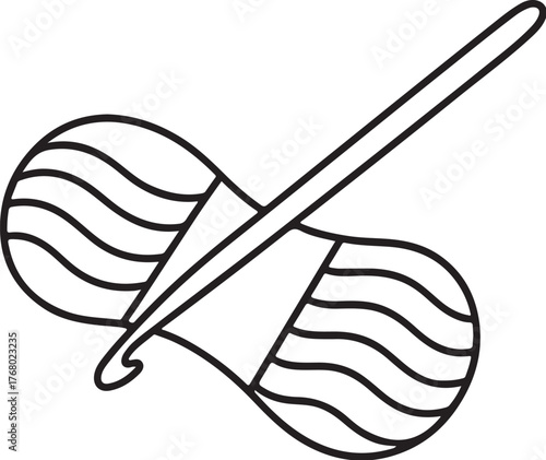 Crochet Hook Diagonally Through Yarn Skein Vector Illustration.eps