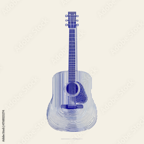 Artistic illustration of an acoustic guitar, showcasing intricate line work and design.