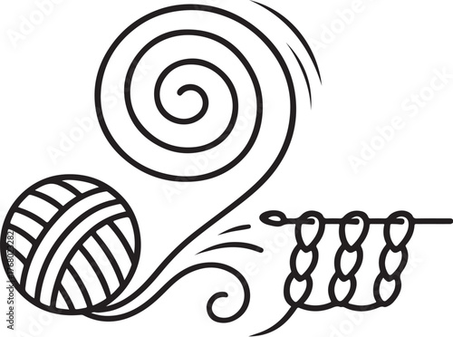 Yarn Ball Unraveling into Spiral Crochet Stitches Vector.eps