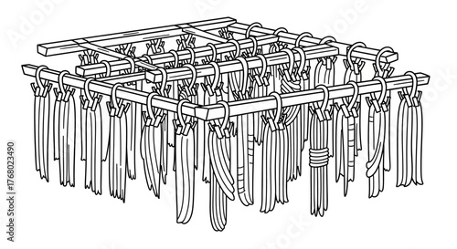 Detailed Line Drawing of a Traditional Native American Cradleboard.