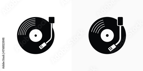 Black Vinyl Record Player Silhouette on White Background Set of two turntables