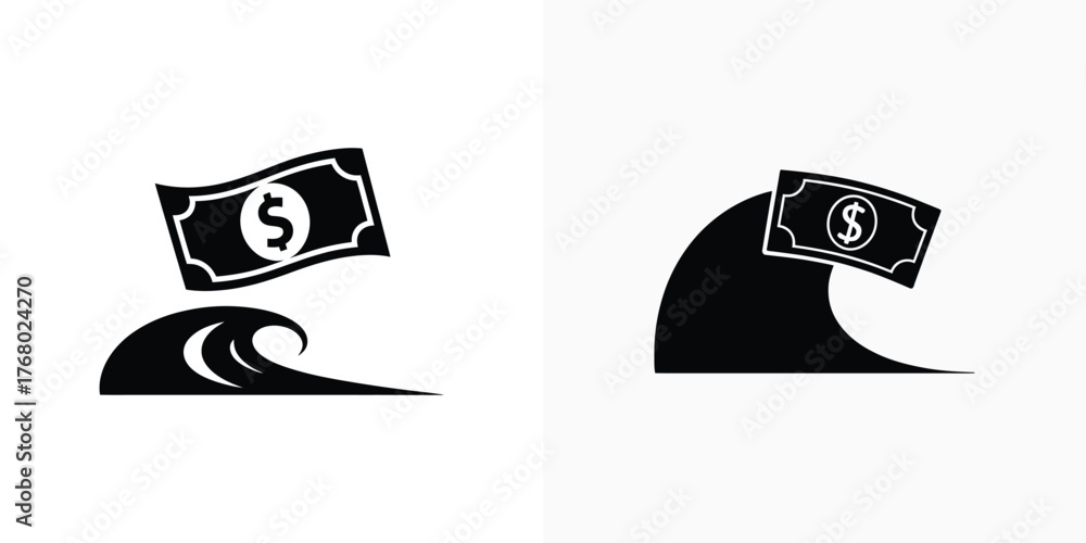 Naklejka premium Dollar Bill on Rising Wave Design Elements Icon on White Background