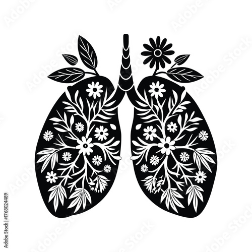 Garden blooming inside lungs silhouette