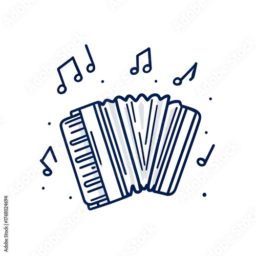 Illustration of an accordion with musical notes, a visual representation of music and performance.