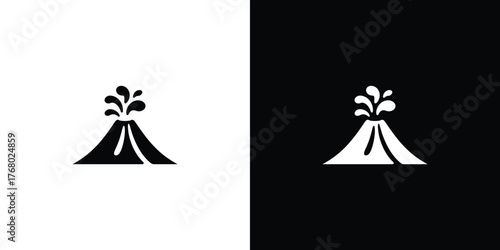 Isolated Volcano Eruption Flat Icon on Split White and Transparent Background Design