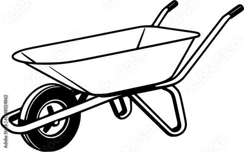 Industrial wheelbarrow vector icon. Construction push cart for heavy duty materials and site work illustration.
