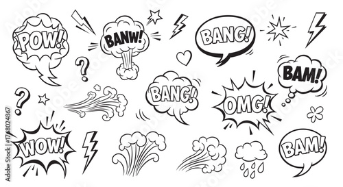 Comic style explosion graphic design element with jagged edges and white background