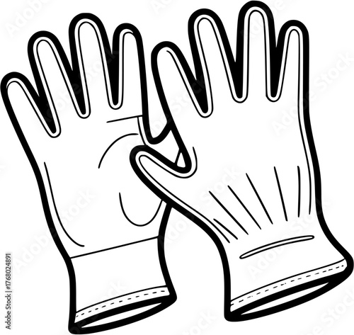 Protective work gloves vector illustration. Pair of safety industrial gloves for construction and gardening line art.