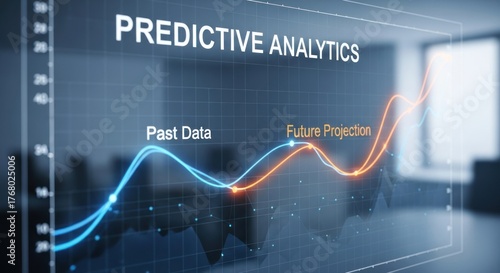 Digital display showcasing predictive analytics with lines for past data trends future projections on grid background, illustrating business growth forecasting insights.