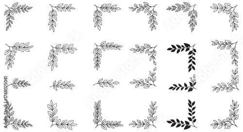 Elegant Black and White Branch with Leaves Vector Illustration Graphic