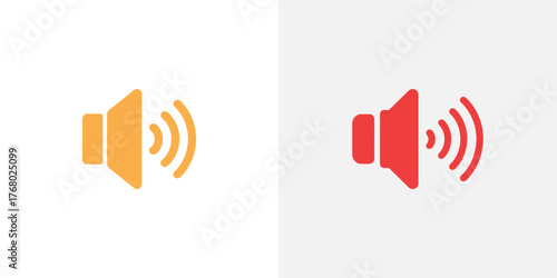Set of Orange and Red Sound Volume Icons with Sound Waves on Light Background