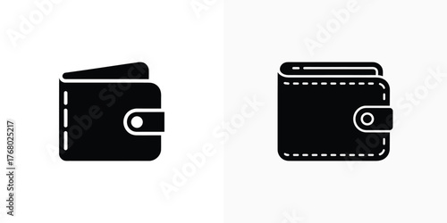 Two Black Minimalist Wallet Icons on a Clean White Background, Finance Symbol